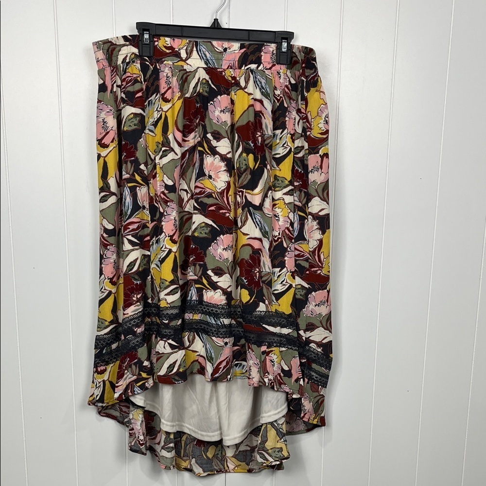 Torrid Floral High-Low Skirt in Mustard, Pink, Burgundy